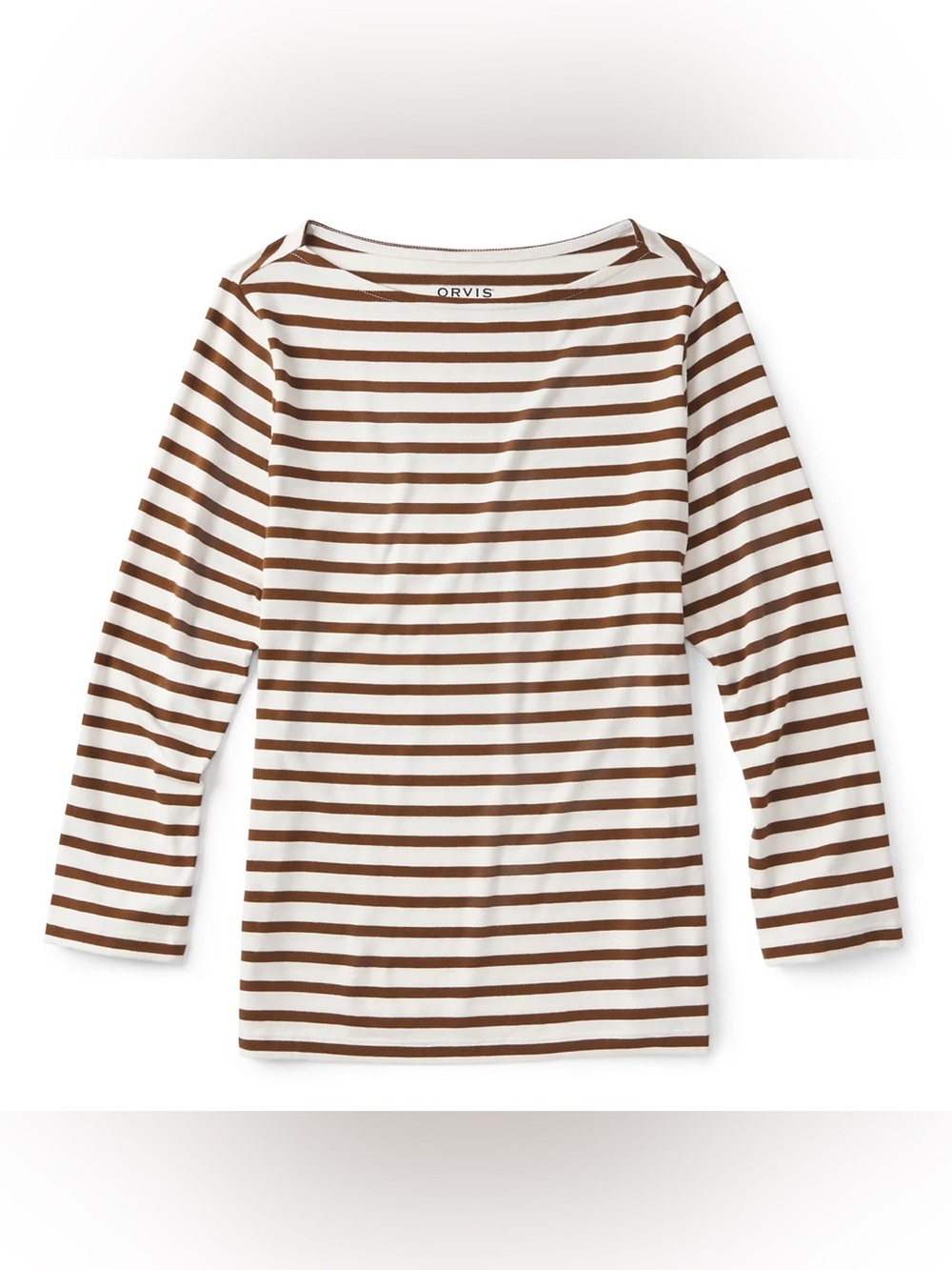 NWT Striped Boatneck 3/4 Sleeve Top in Cream and Brown